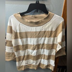 Jones New York Striped Rayon Nylon Scoop Neck Top Size Petite M